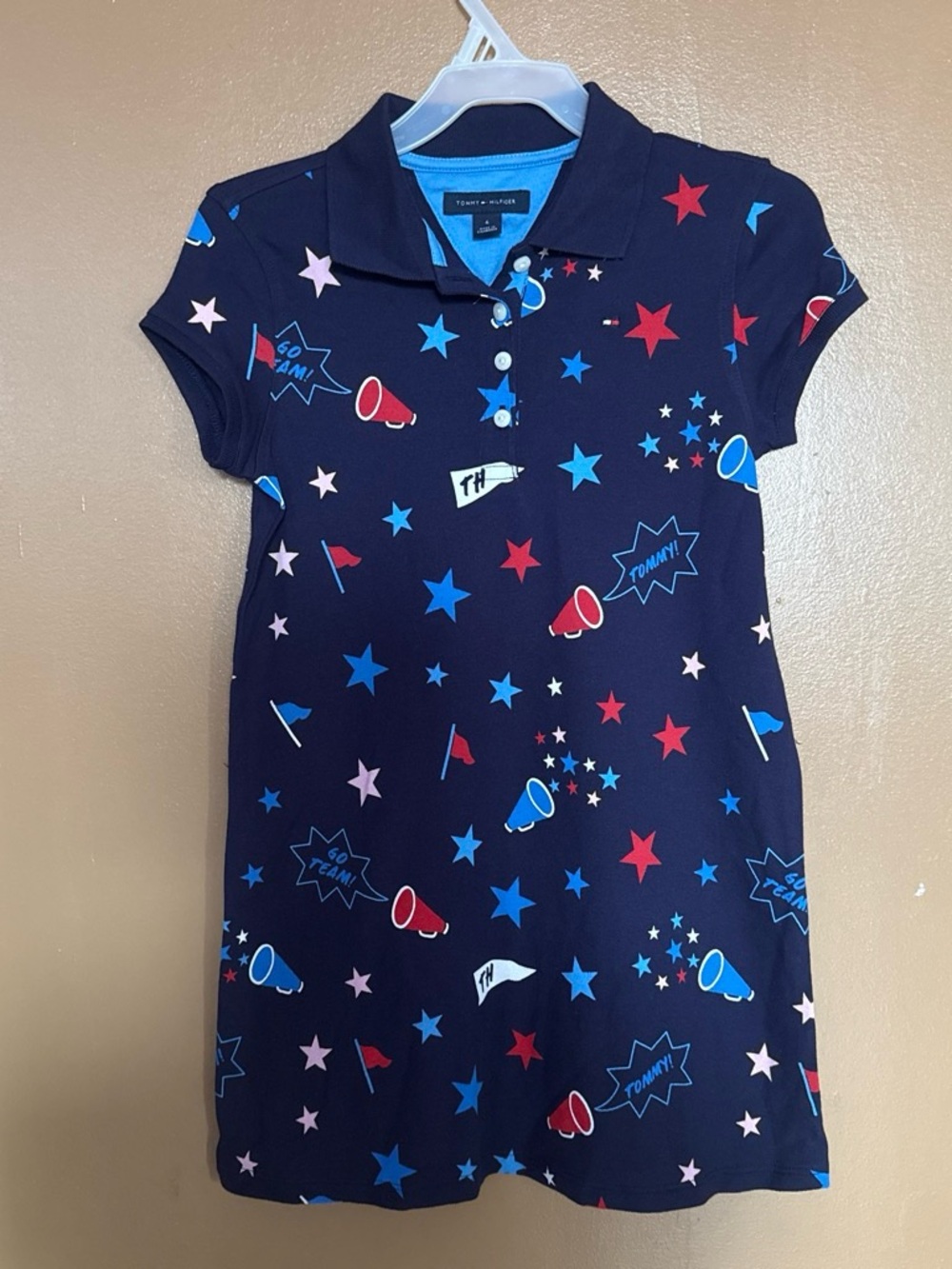 Tommy Hilfiger Navy Polo Dress with Red, Blue & Pink Star Print